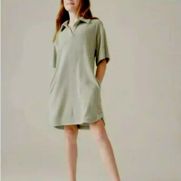 Athleta Girl Sage Green Short Sleeve Side Pockets Jump‎ In Terry Dress XXL/16 - Picture 1 of 5